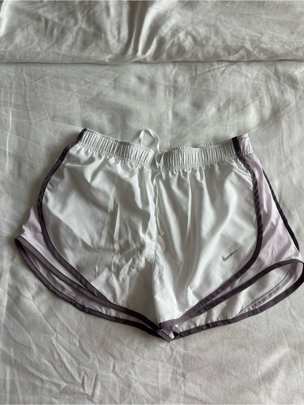 Nike Women’s White Athletic Shorts with Purple Trim
